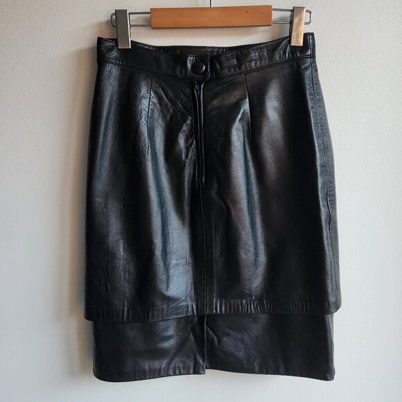 🇫🇷 Vintage Black Leather Mini Skirt - Made in France - Sz 6 - Picture 5 of 14